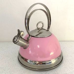 Vintage Retro Free Standing Retro Stainless Steel Tea Kettle in Pink